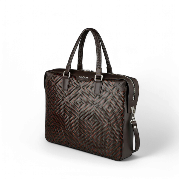 Athison Cartella Premia Large in Pelle Intrecciata, Marrone