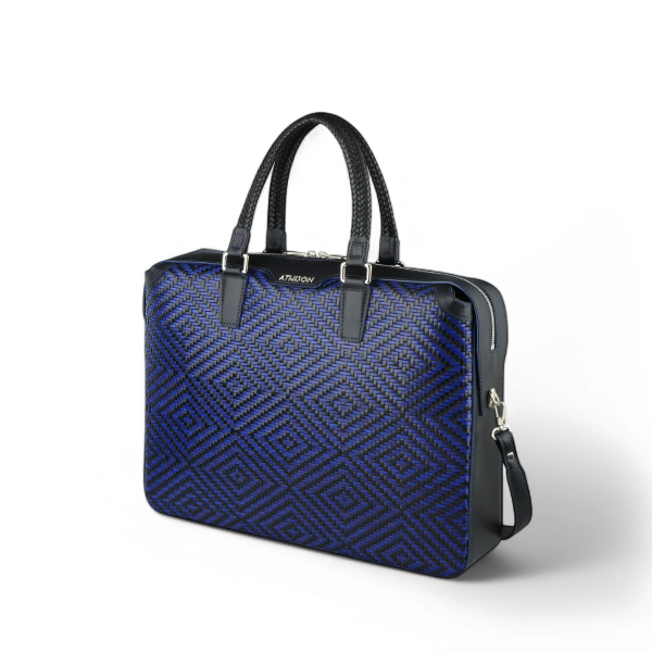 Athison Cartella Premia Large in Pelle Intrecciata, Blu Elettrico