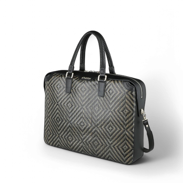 Athison Cartella Premia Large in Pelle Intrecciata, Nero / Grigio