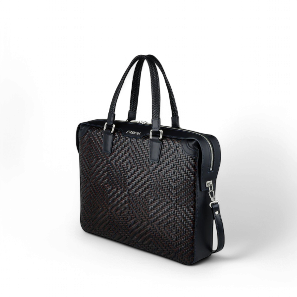 Athison Cartella Premia Medium in Pelle Intrecciata, Blu / Bordeaux