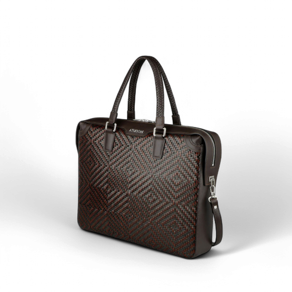 Athison Cartella Premia Medium in Pelle Intrecciata, Marrone