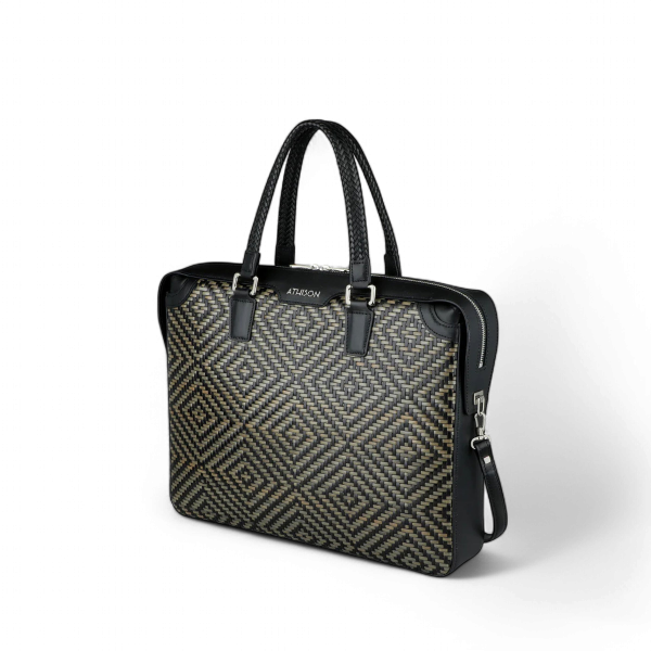 Athison Cartella Premia Medium in Pelle Intrecciata, Nero / Grigio