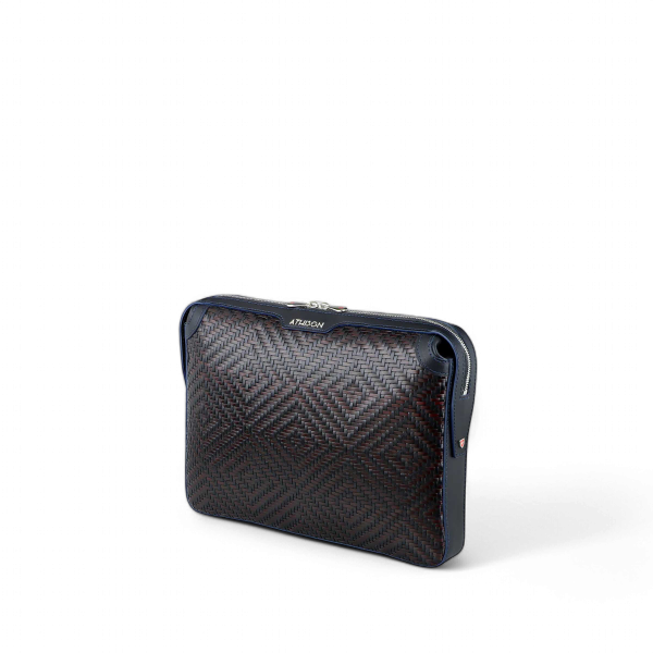 Athison Cartella Portadocumenti Sogno in Pelle Intrecciata, Blu / Bordeaux