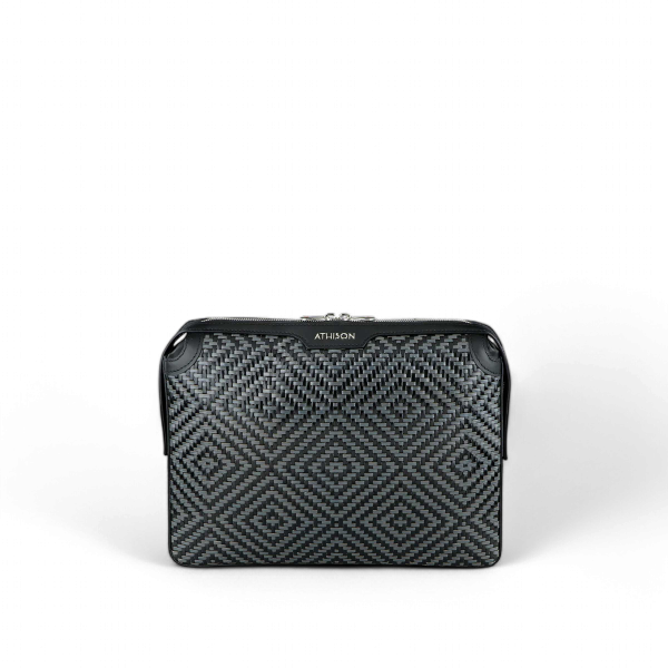 Athison Cartella Portadocumenti Sogno in Pelle Intrecciata, Nero / Grigio