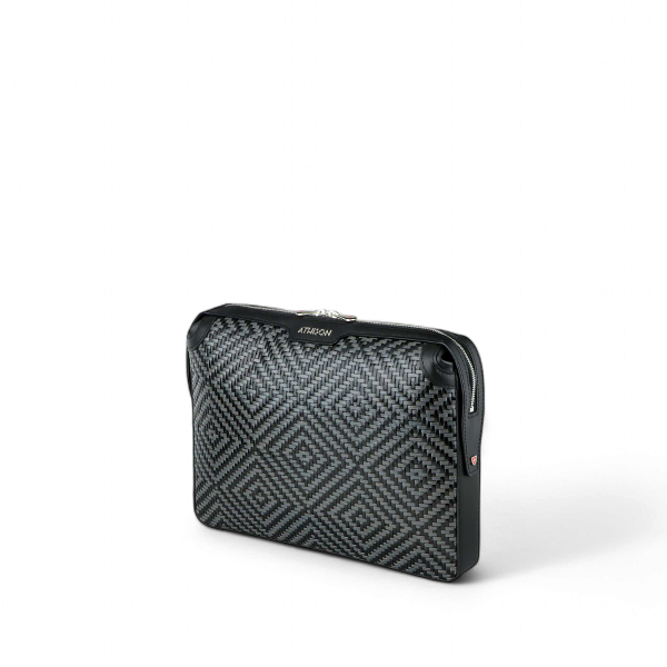 Athison Cartella Portadocumenti Sogno in Pelle Intrecciata, Nero / Grigio