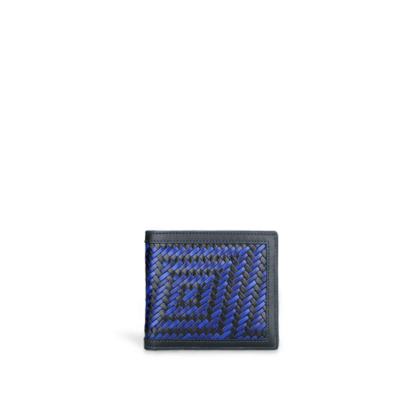 Athison Portafoglio in Pelle Intrecciata, Blu Elettrico