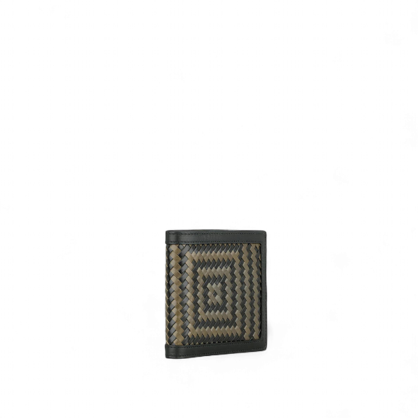Athison Portafoglio in Pelle Intrecciata, Nero / Grigio