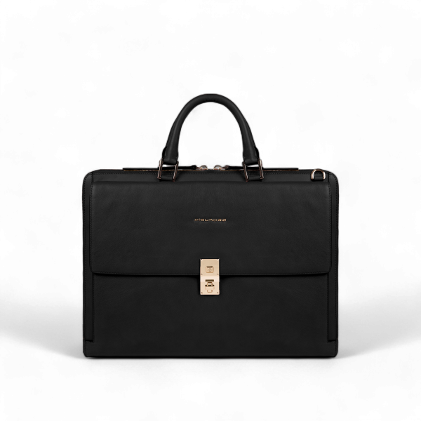 Piquadro Cartella Sottile Donna Porta PC 15.6" in Pelle, Nera