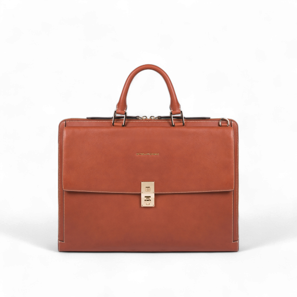 Piquadro Cartella Sottile Donna Porta PC 15.6" in Pelle, Cuoio