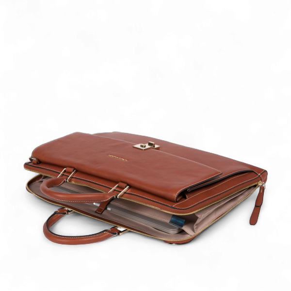 Piquadro Cartella Sottile Donna Porta PC 15.6" in Pelle, Cuoio