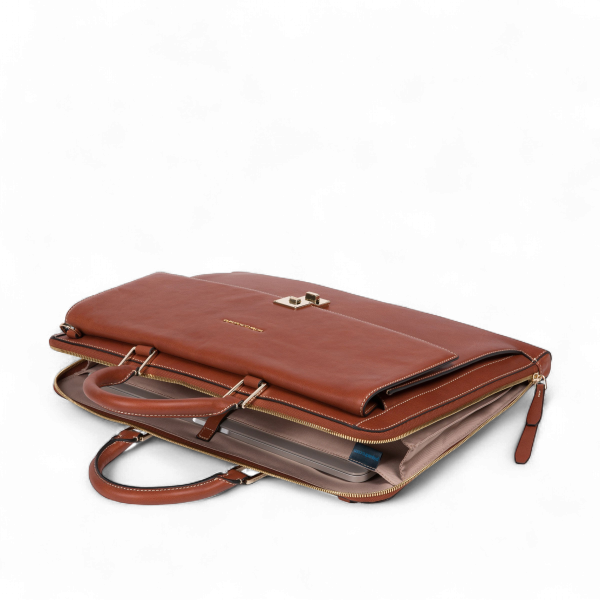 Piquadro Cartella Sottile Donna Porta PC 15.6" in Pelle, Bordeaux