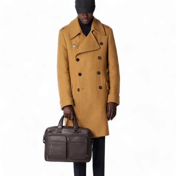 Piquadro Cartella Porta PC 14" in Pelle, Testa di Moro