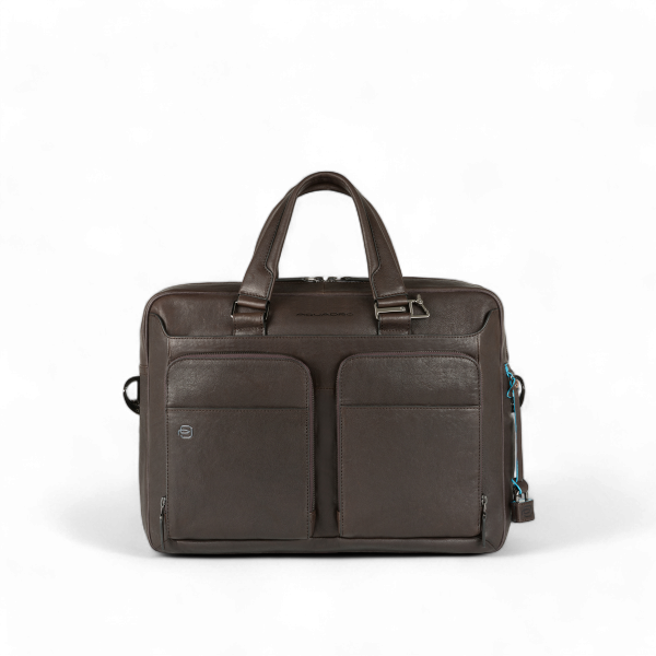 Piquadro Cartella Porta PC 14" in Pelle, Testa di Moro