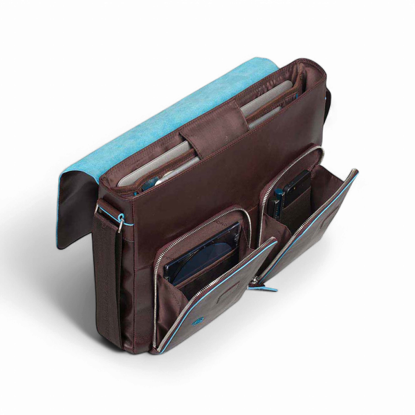 Piquadro Borsa Messenger PC 14" in Pelle, Mogano
