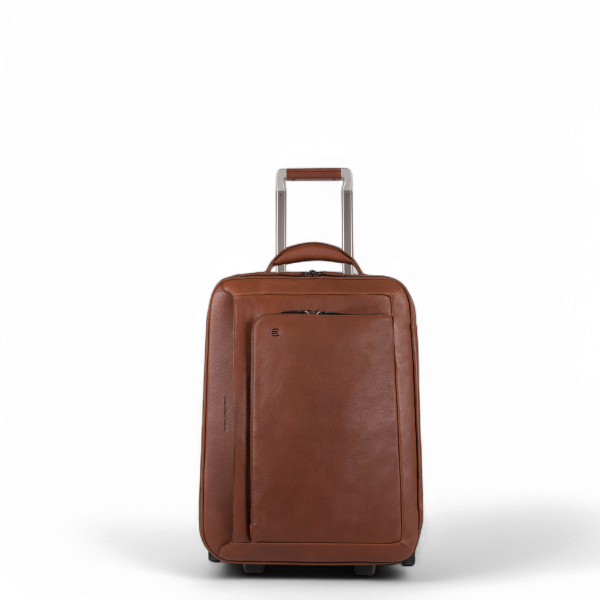 Piquadro Trolley Cabina in Pelle, USB, Tabacco