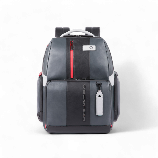Piquadro Zaino Urban in Pelle Porta PC 15.6", Grigio e Nero