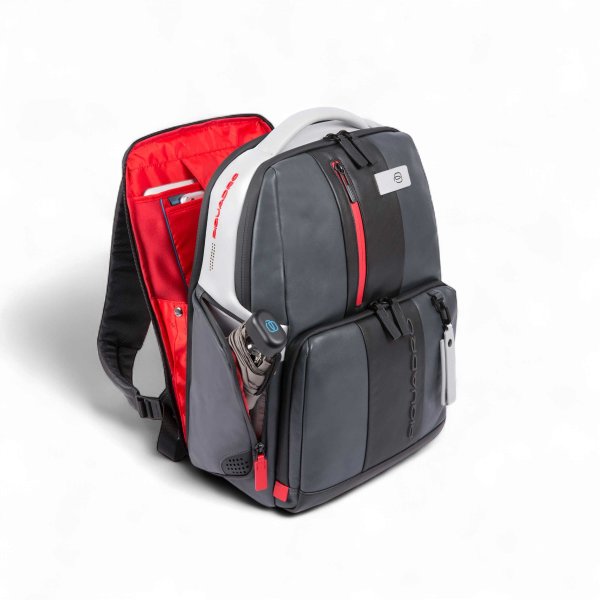 Piquadro Zaino Urban in Pelle Porta PC 15.6", Grigio e Nero