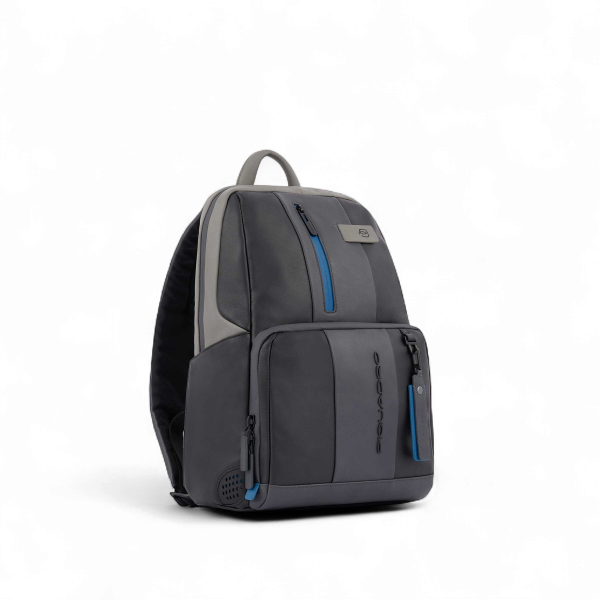 Piquadro Zaino Urban in Pelle Porta PC 14", Connequ, USB, Antifurto, Nero e Grigio