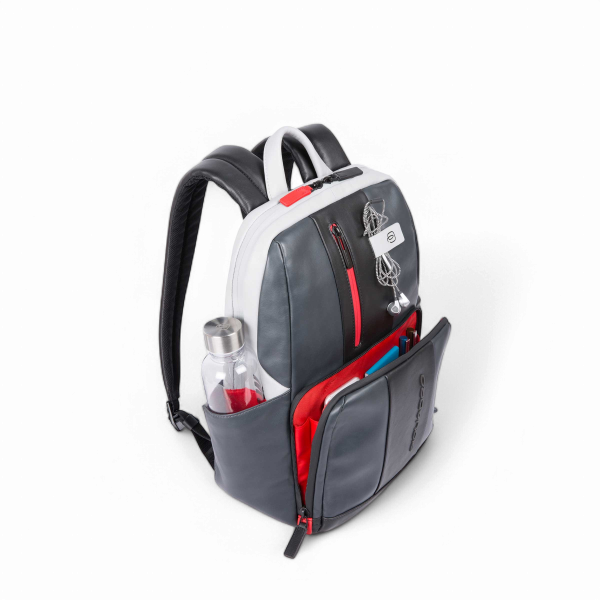 Piquadro Zaino Urban in Pelle Porta PC 14", Grigio e Nero