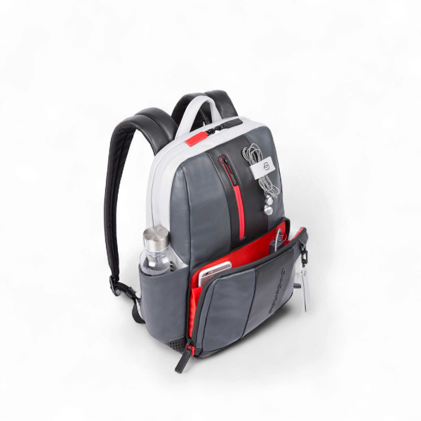 Piquadro Zaino Urban in Pelle Porta PC 14", Connequ, USB, Antifurto, Grigio e Nero