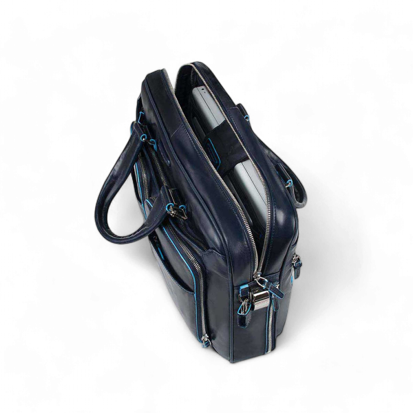 Piquadro Cartella Porta PC 14" in Pelle, Blu