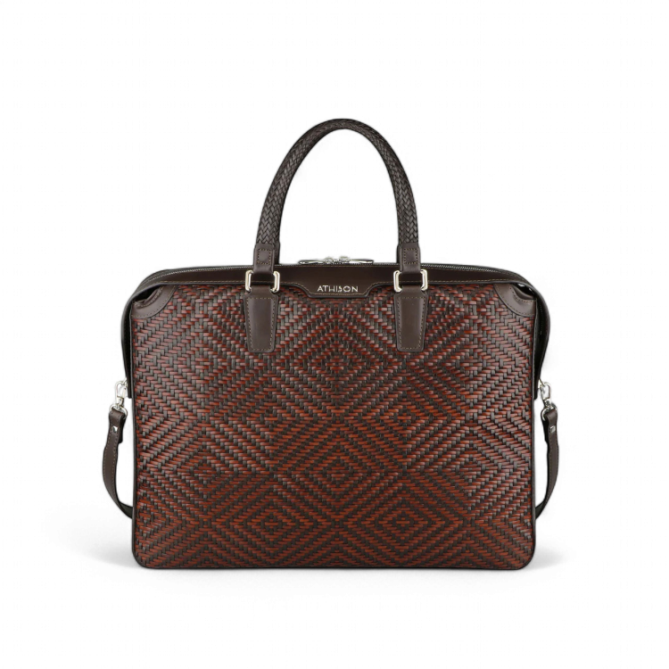 Athison Cartella Premia Large in Pelle Intrecciata, Marrone