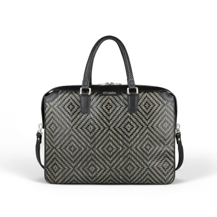 Athison Cartella Premia Large in Pelle Intrecciata, Nero / Grigio