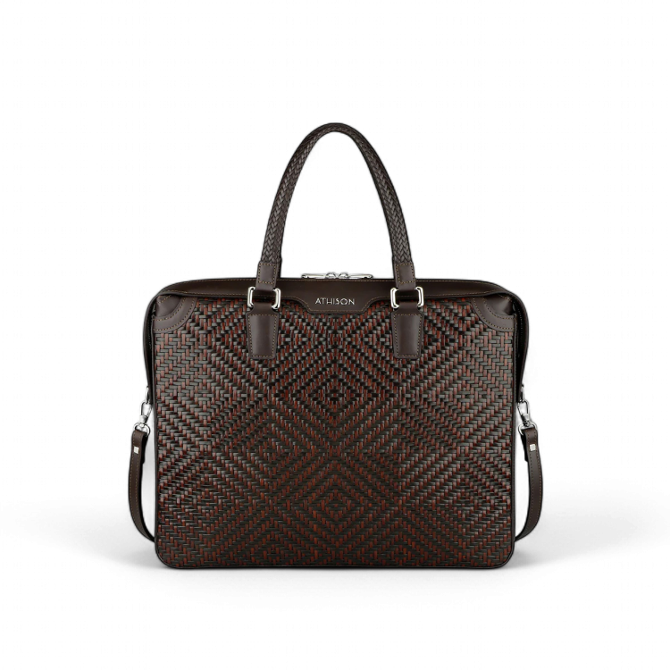 Athison Cartella Premia Medium in Pelle Intrecciata, Marrone