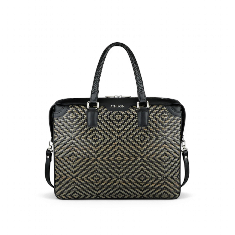 Athison Cartella Premia Medium in Pelle Intrecciata, Nero / Grigio