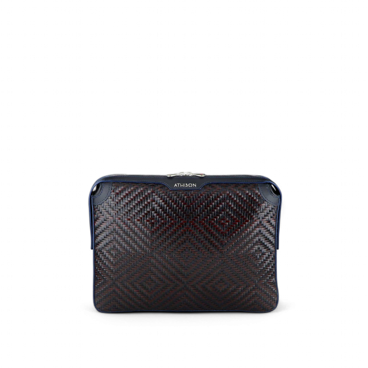 Athison Cartella Portadocumenti Sogno in Pelle Intrecciata, Blu / Bordeaux