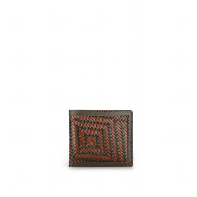 Athison Portafoglio in Pelle Intrecciata, Marrone