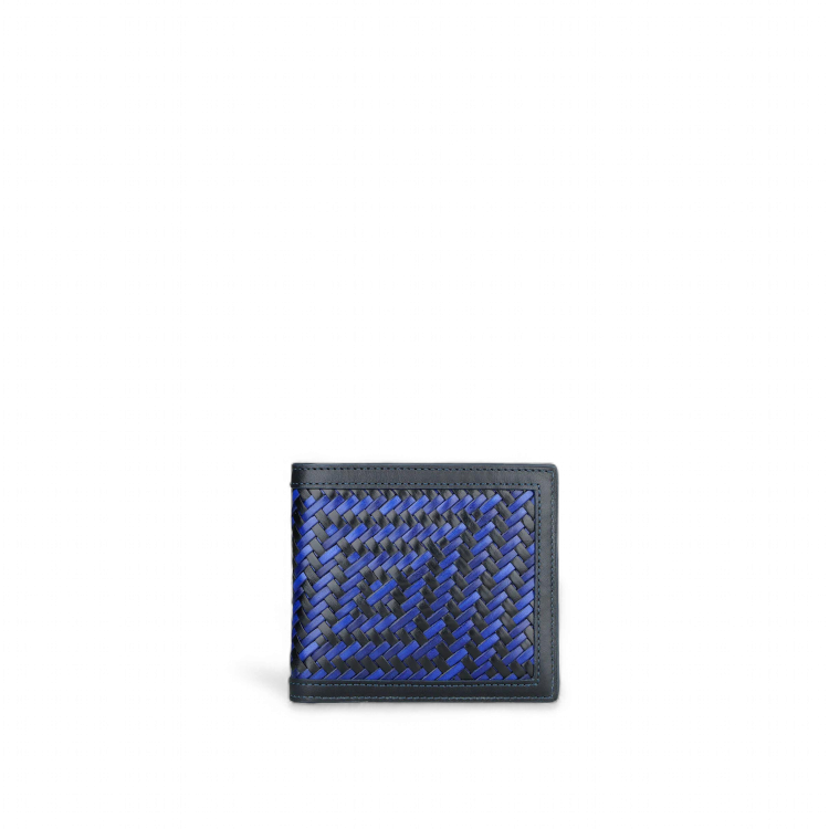 Athison Portafoglio in Pelle Intrecciata, Blu Elettrico