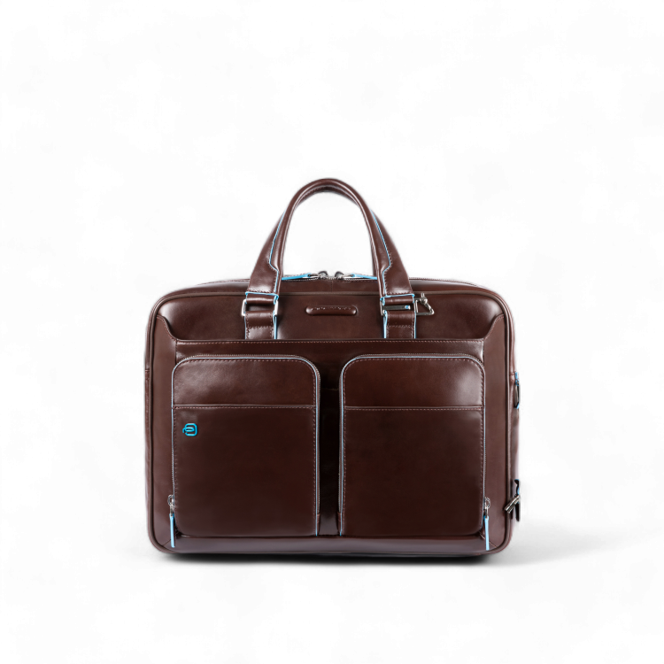 Piquadro Cartella Porta PC 14" in Pelle, Mogano