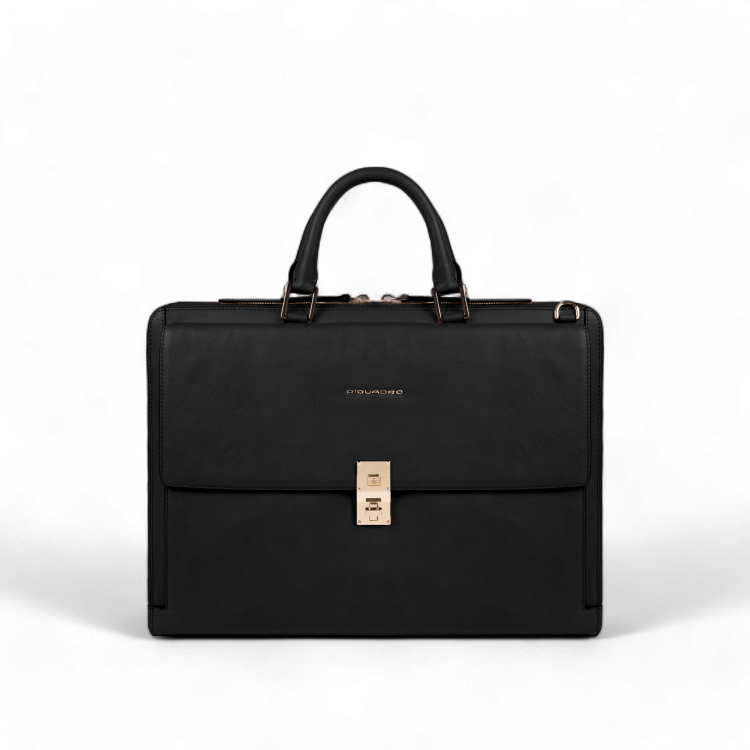 Piquadro Cartella Sottile Donna Porta PC 15.6" in Pelle, Nera