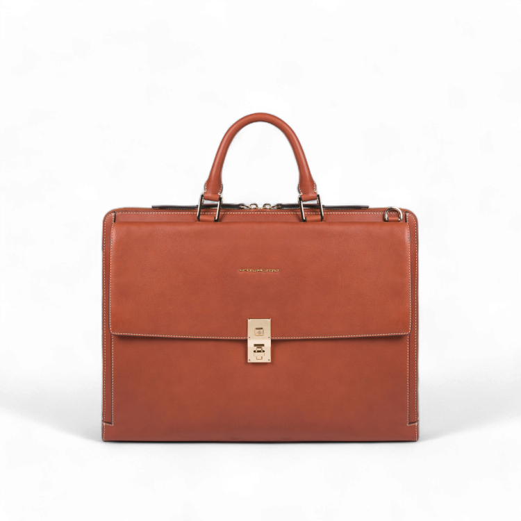 Piquadro Cartella Sottile Donna Porta PC 15.6" in Pelle, Cuoio