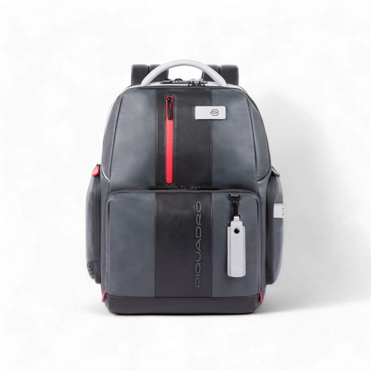 Piquadro Zaino Urban in Pelle Porta PC 15.6", Connequ, USB, Antifurto, Grigio e Nero